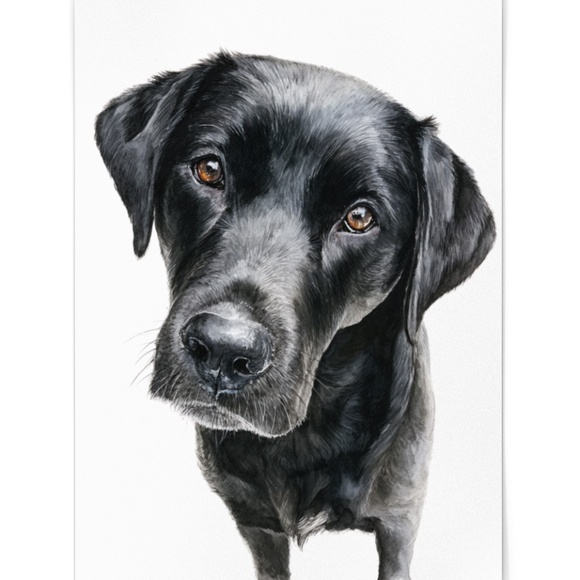 Watercolor Black Labrador Retriever Dog Portrait Wall Art Print, Unframed - Picture 2 of 7